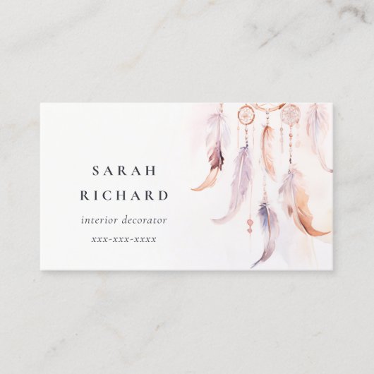 Boho Dreamcatcher Watercolor Lilac Blush Peach Visitenkarte (Vorderseite)