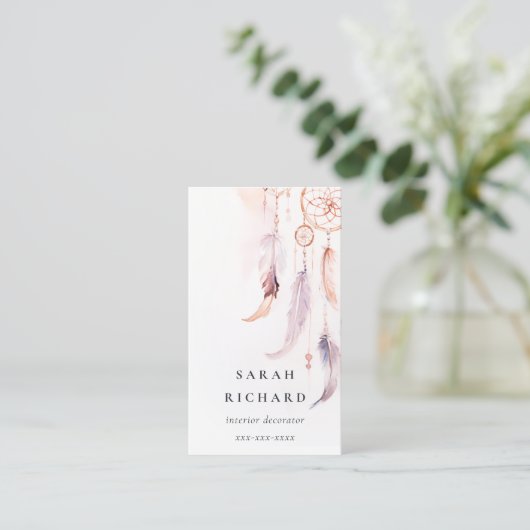 Boho Dreamcatcher Watercolor Lilac Blush Peach Visitenkarte (Stehend Vorderseite)