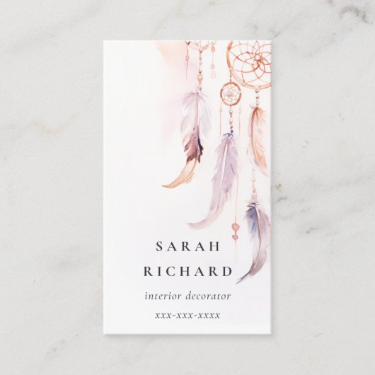 Boho Dreamcatcher Watercolor Lilac Blush Peach Visitenkarte (Vorderseite)