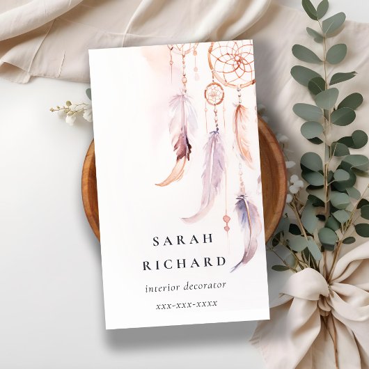 Boho Dreamcatcher Watercolor Lilac Blush Peach Visitenkarte