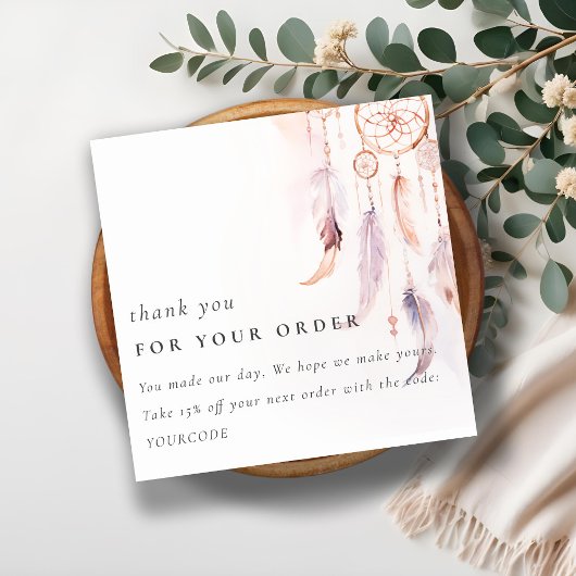 Boho Dreamcatcher Watercolor Vielen Dank für Ihre  Quadratische Visitenkarte