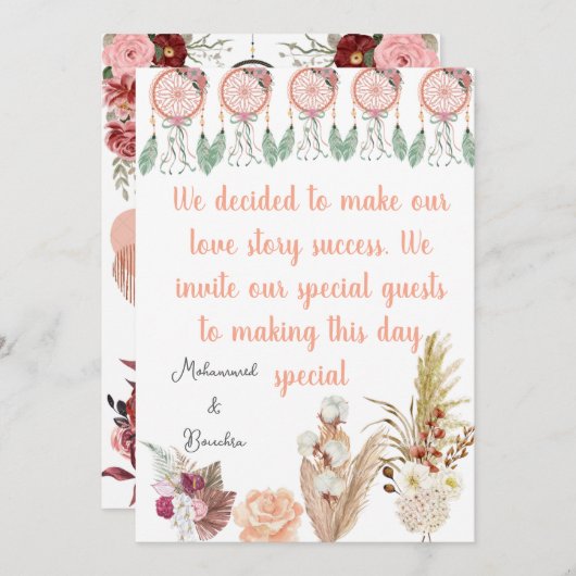 Boho Dreamcatcher Wedding Invitation Set Einladung (Vorne/Hinten)