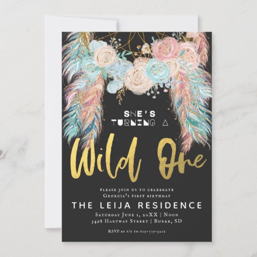 Boho Dreamcatcher Wild One Geburtstag Einladung (Vorderseite)