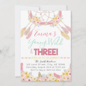 Boho Dreamcatcher Young Wild & Three 3. Geburtstag Einladung (Vorderseite)