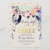 Boho Dreamcatcher | Young Wild & Three Einladung (Vorne/Hinten)