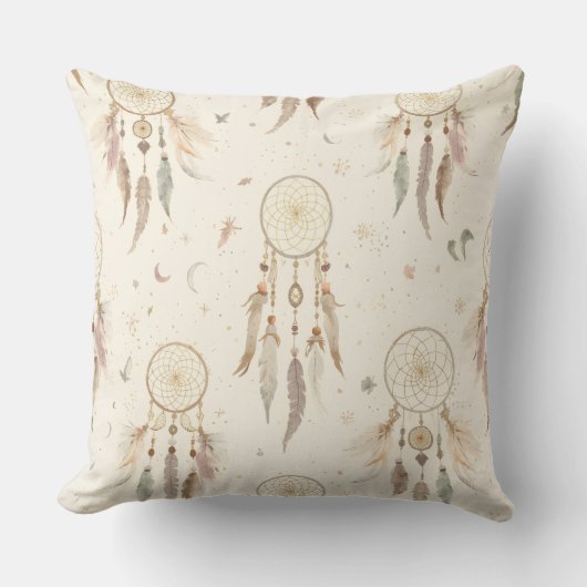 Boho Dreamcatcher Zierkissen | Ätherische Feder (Vorderseite)