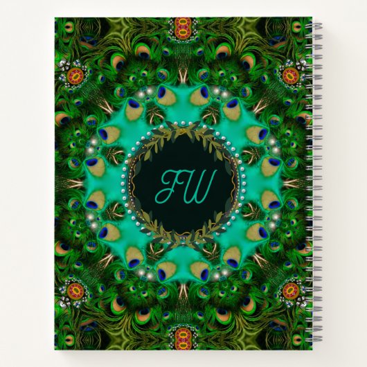 Boho Dreams Peacock Feathers Green Mandala Notizblock (Rückseite)