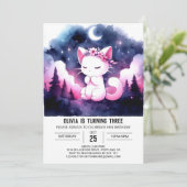 Boho Dreamy Cat Birthday Einladung (Stehend Vorderseite)