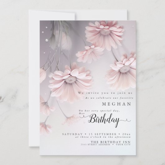 Boho Dreamy Pink Daisies Birthday Einladung (Vorderseite)
