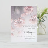 Boho Dreamy Pink Daisies Birthday Einladung (Stehend Vorderseite)