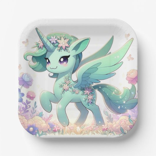 Boho Dreamy Unicorn Babydusche Pappteller (Vorderseite)
