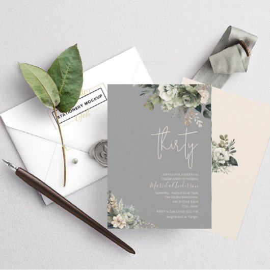 Boho dreißig schöne grüne Blume Aquarell Geburtsta Einladung