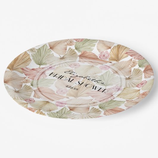 Boho Dried Blätter and Blume Brautparty Pappteller (Schrägansicht)