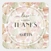 Boho Dried Blätter und Blume Hochzeit Quadratischer Aufkleber (Vorderseite)