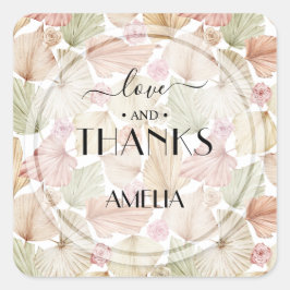 Boho Dried Blätter und Blume Hochzeit Quadratischer Aufkleber