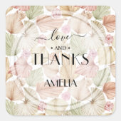 Boho Dried Blätter und Blume Hochzeit Quadratischer Aufkleber (Vorderseite)