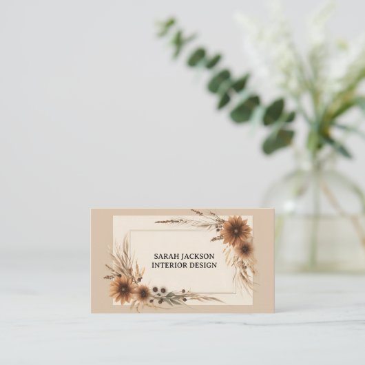 Boho Dried Blume and Grass Interior Design Visitenkarte (Stehend Vorderseite)