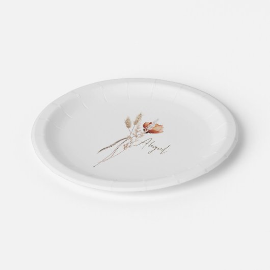 Boho Dried Botanical Shower Personalisiert Pappteller (Schrägansicht)
