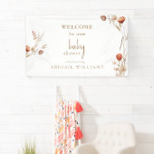 Boho Dried Floral Gold Text Baby Dusche Banner (Insitu)