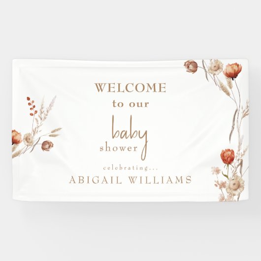 Boho Dried Floral Gold Text Baby Dusche Banner (Horizontal)
