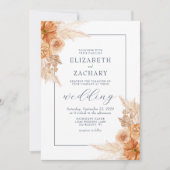 Boho Dried Floral Navy Blue Wedding Einladung (Vorderseite)