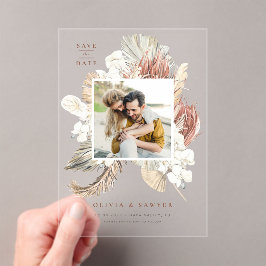 Boho Dried Palm and Orchids Foto Save the Date Acryleinladungen