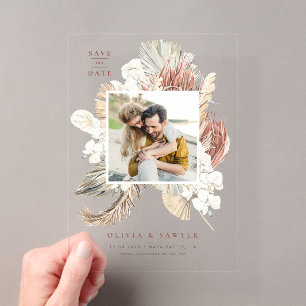 Boho Dried Palm and Orchids Foto Save the Date Acryleinladungen