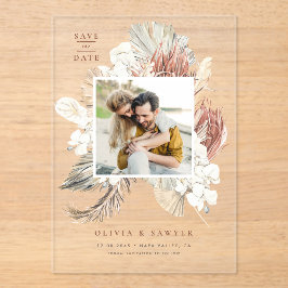Boho Dried Palm and Orchids Foto Save the Date Acryleinladungen
