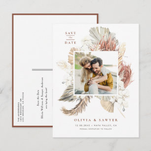 Boho Dried Palm and Orchids Foto Save the Date Ankündigungspostkarte