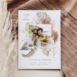 Boho Dried Palm and Orchids Foto Save the Date Magneteinladung
