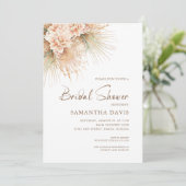 Boho Dried Palm Blätter Peach Floral Brautparty Einladung (Stehend Vorderseite)