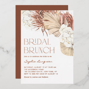 Boho Dried Palm Blätter und Orchids Bridal Brunch Folieneinladung