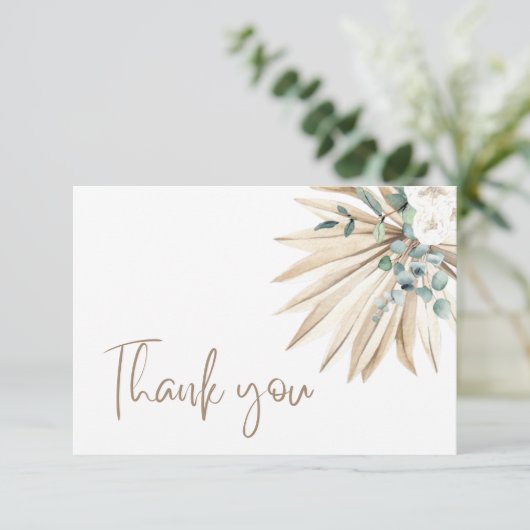 Boho Dried Palm Leaf Bouquet Danke Karte (Stehend Vorderseite)