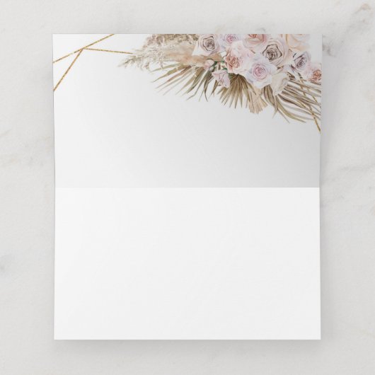 Boho Dried Palm Pampas Grass Gold Arch Dusty Rose Platzkarte (Innenseite Aufgefaltet)