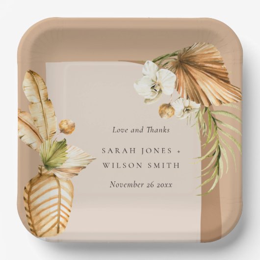 Boho Dried Palm Rust Floral Arch Hochzeit Danke Pappteller (Vorderseite)