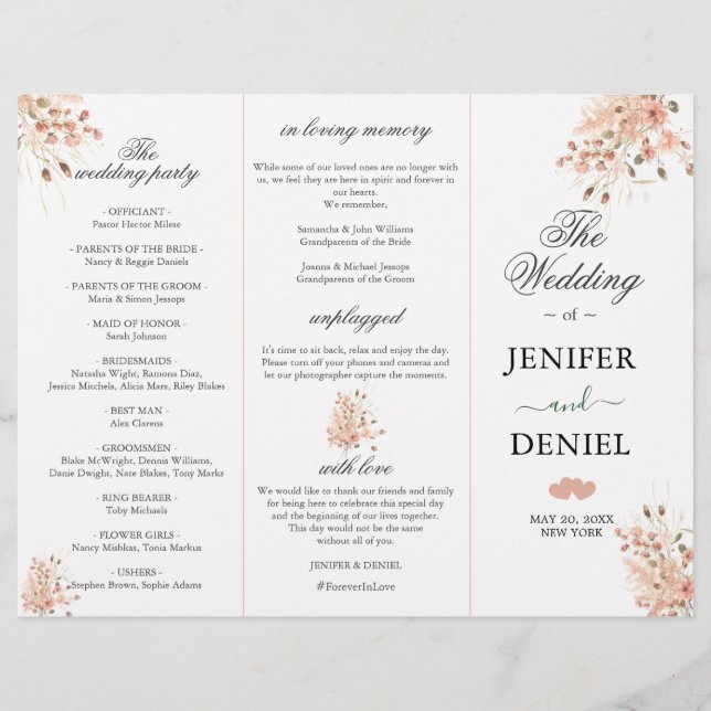 Boho Dried Watercolor Floral Wedding Programme (Vorderseite)