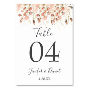 Boho Dried Watercolor Floral Wedding Tischnummer