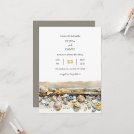 Boho Driftwood Muscheln Sandy Shoreline Wedding Einladung