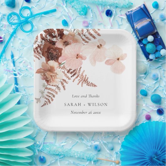 Boho Driust Roust Blush Fern Orchid Wedding Danke Pappteller (Party)
