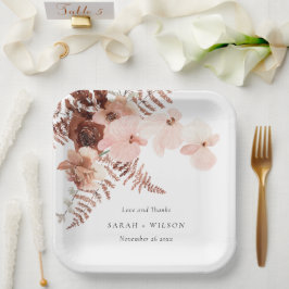 Boho Driust Roust Blush Fern Orchid Wedding Danke Pappteller