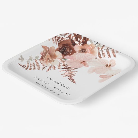 Boho Driust Roust Blush Fern Orchid Wedding Danke Pappteller (Gewinkelt)