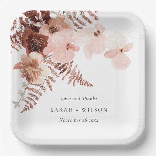 Boho Driust Roust Blush Fern Orchid Wedding Danke Pappteller (Vorderseite)