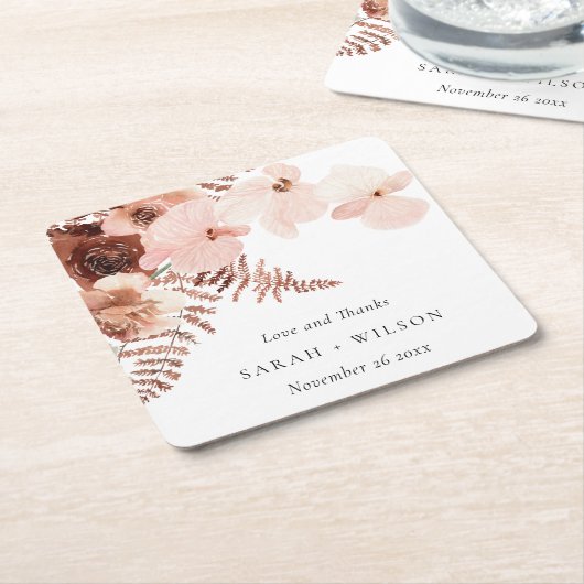 Boho Driust Roust Blush Fern Orchid Wedding Danke Rechteckiger Pappuntersetzer (angewinkelt)