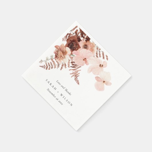 Boho Driust Roust Blush Fern Orchid Wedding Danke Serviette (Ecke)