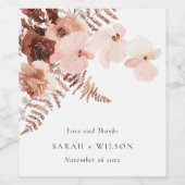 Boho Driust Roust Blush Fern Orchid Wedding Danke Weinetikett (Einzelnes Label)
