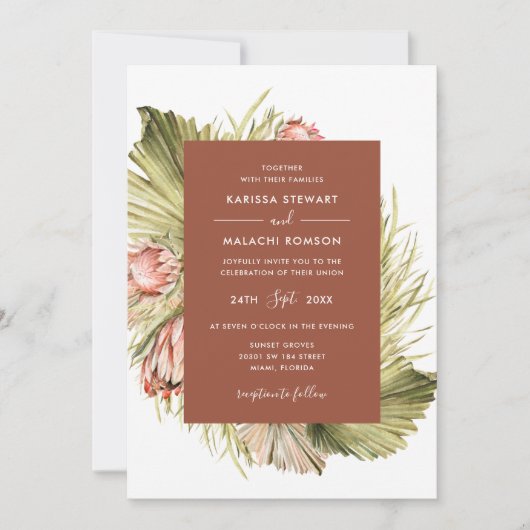 Boho Driving floral Watercolor Terracotta Wedding Einladung (Vorderseite)