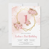 Boho Driving Palm Blush Orchid Gold Erstgeburt Einladung (Vorderseite)