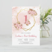 Boho Driving Palm Blush Orchid Gold Erstgeburt Einladung (Stehend Vorderseite)