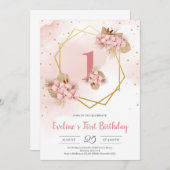 Boho Driving Palm Blush Orchid Gold Erstgeburt Einladung (Vorne/Hinten)