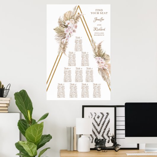 Boho Driving Palm Pampas Grass Dusty Rose Gold Arc Poster (Heimbüro)